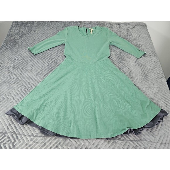 Matila Jane Joanna Gaines Green Pastures Green Dress with Blue Bottom Trim Sz S - Picture 1 of 7